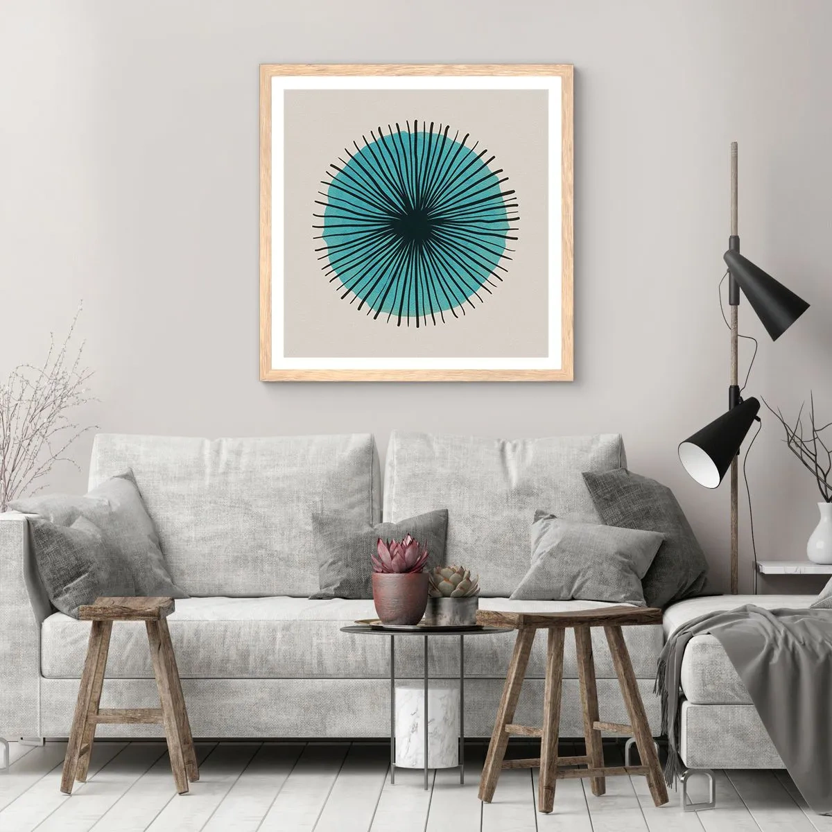 Plagát v ráme zo svetlého duba - Žiariaca modrá - 30x30 cm