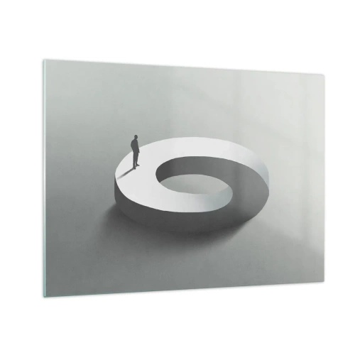 Obraz na skle - Minimalistická silueta muža na bielom prsteni - 70x50cm - To pochopíš - Moderná nástenná dekorácia do obývacej izby a spálne ARTTOR