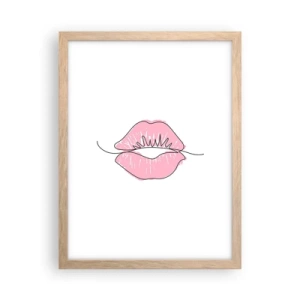 Plagát v ráme zo svetlého duba - Si pripravený na bozk? - 30x40 cm