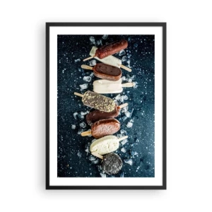 Plagát v čiernom ráme - Rôzne nanuky obklopené ľadom na pozadí tmavej oblohy - 50x70cm - Chuť horúceho leta - Moderná nástenná dekorácia do obývacej izby a spálne ARTTOR