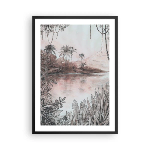 Plagát v čiernom ráme - Exotická krajina pri vode - 50x70cm - Denník cestovateľa z 19. storočia - Moderná nástenná dekorácia do obývacej izby a spálne ARTTOR