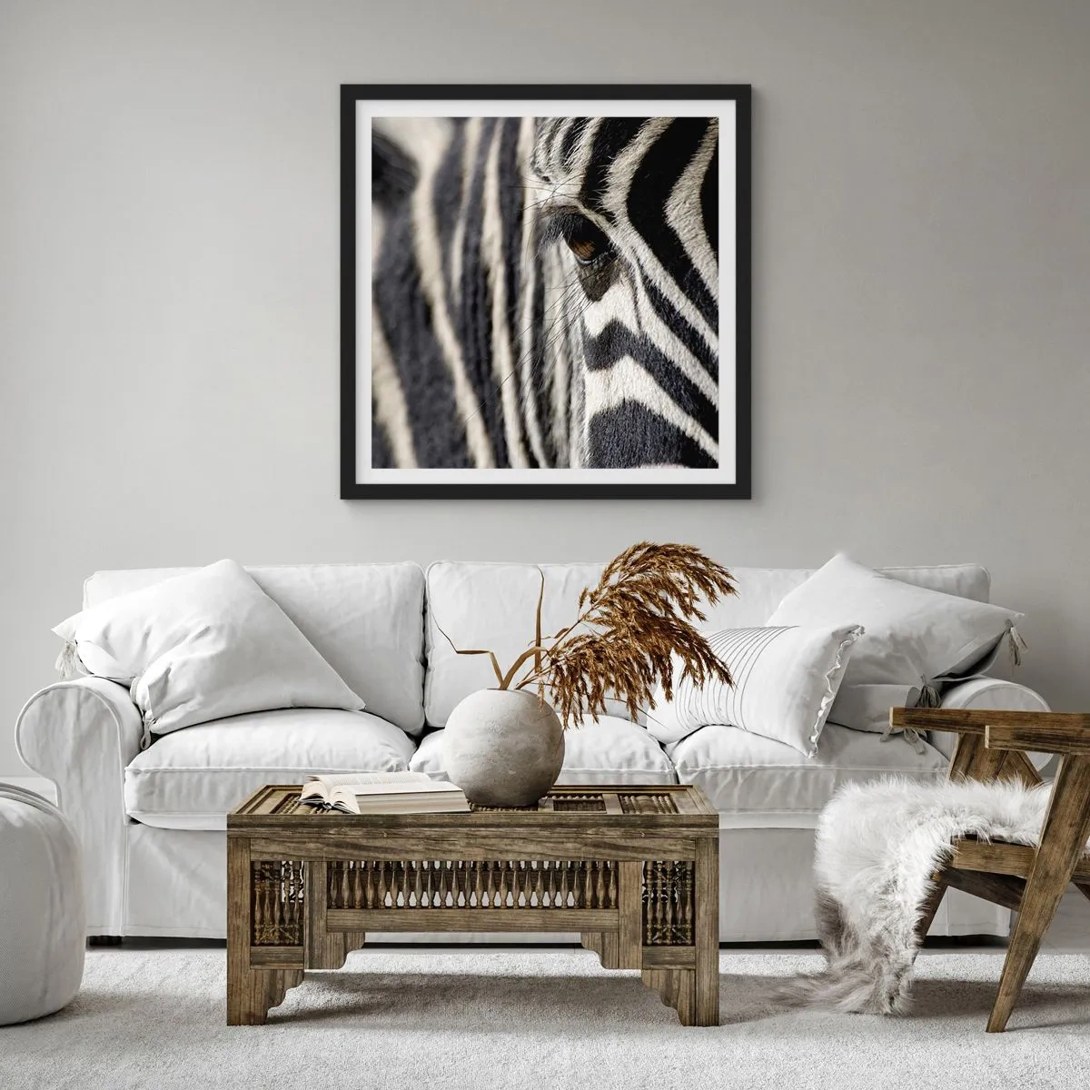 Plagát v čiernom ráme - Portrét s pruhmi - 40x40 cm