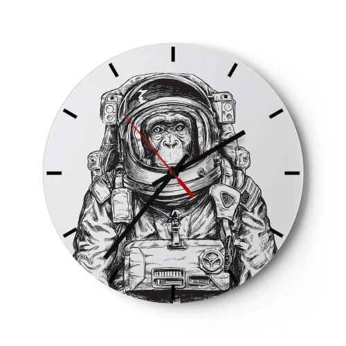 Nástenné hodiny - Čiernobiela skica opičieho astronauta. - 30x30cm - Alternatívny vývoj - Moderná nástenná dekorácia do obývacej izby, kuchyne a spálne ARTTOR