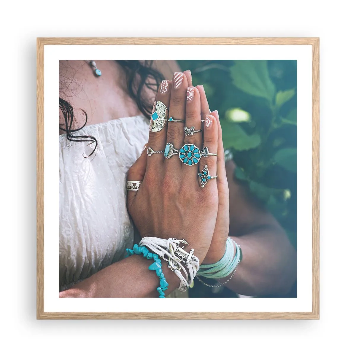 Plagát v ráme zo svetlého duba - Vitajte v centre bytia - 60x60 cm