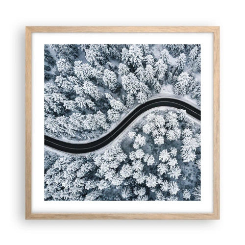 Plagát v ráme zo svetlého duba - Zimným lesom - 50x50 cm