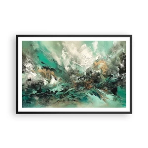 Plagát v čiernom ráme - Smaragdovočierne vlnobitie - 91x61 cm
