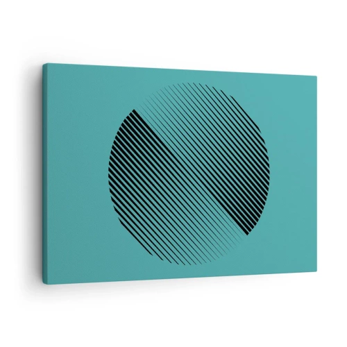 Obraz na plátne - Minimalistický kruh s čiarami na tyrkysovom pozadí. - 70x50cm - Kruh – geometrická variácia - Moderná nástenná dekorácia do obývacej izby a spálne ARTTOR