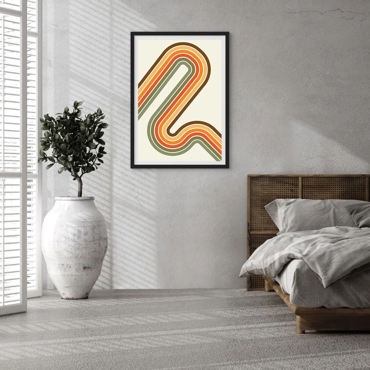 Plagát v čiernom ráme - Farebné čiary v retro štýle - 50x70cm - Kľučkovanie do cieľa - Moderná nástenná dekorácia do obývacej izby a spálne ARTTOR