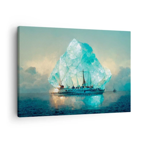 Obraz na plátne - Loď s majestátnym ľadovcom v pozadí - 70x50cm - Arktický briliant - Moderná nástenná dekorácia do obývacej izby a spálne ARTTOR