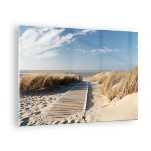 Obraz na skle - Drevený chodník cez duny vedúci na pláž - 70x50cm - Za dunou, v šumení trávy - Moderná nástenná dekorácia do obývacej izby a spálne ARTTOR