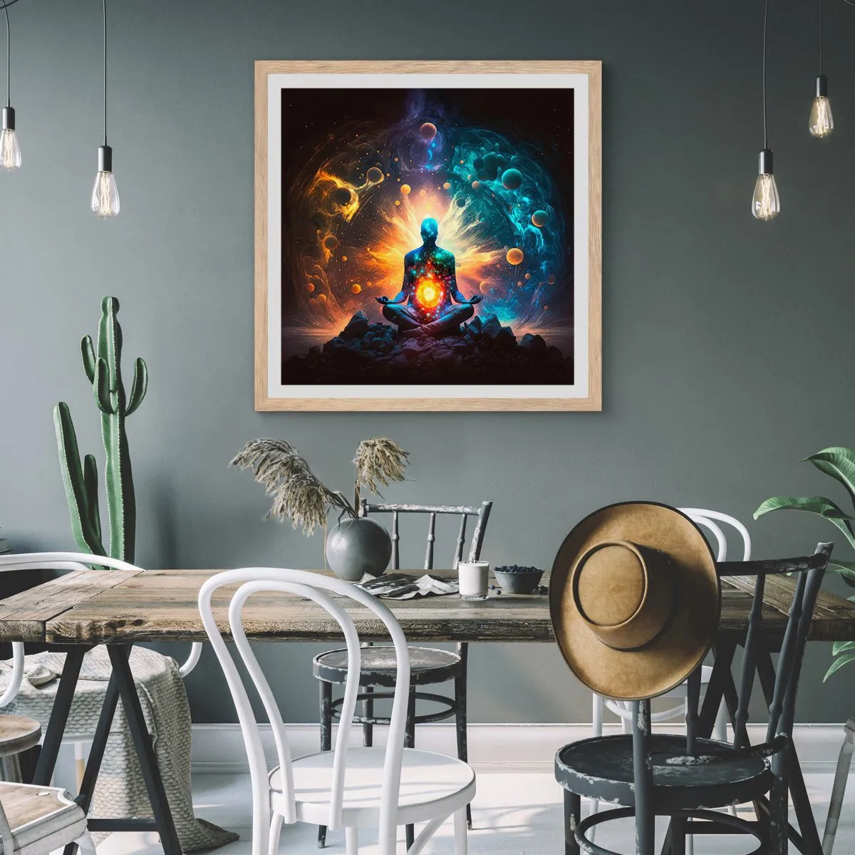 Plagát v ráme zo svetlého duba - Vesmírny pokoj - 50x50 cm