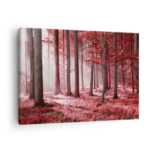 Obraz na plátne - Úžasný les v červených odtieňoch s lúčmi svetla prenikajúcimi cez stromy - 70x50cm - Červená je rovnako krásna - Moderná nástenná dekorácia do obývacej izby a spálne ARTTOR