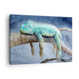 Obraz na plátne - Modrý leguán odpočívajúci na konári - 70x50cm - Je fajn! - Moderná nástenná dekorácia do obývacej izby a spálne ARTTOR