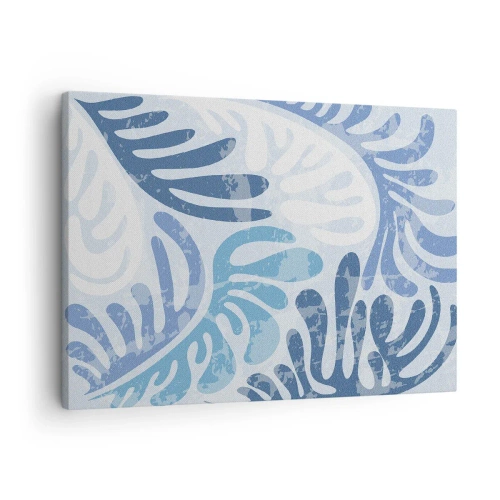 Obraz na plátne - Abstraktné tvary v odtieňoch modrej na bielom pozadí - 70x50cm - Modré papradie - Moderná nástenná dekorácia do obývacej izby a spálne ARTTOR