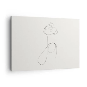 Obraz na plátne - Minimalistická linková grafika, náčrt tváre na bielom pozadí - 70x50cm - Zamotaná v snoch - Moderná nástenná dekorácia do obývacej izby a spálne ARTTOR