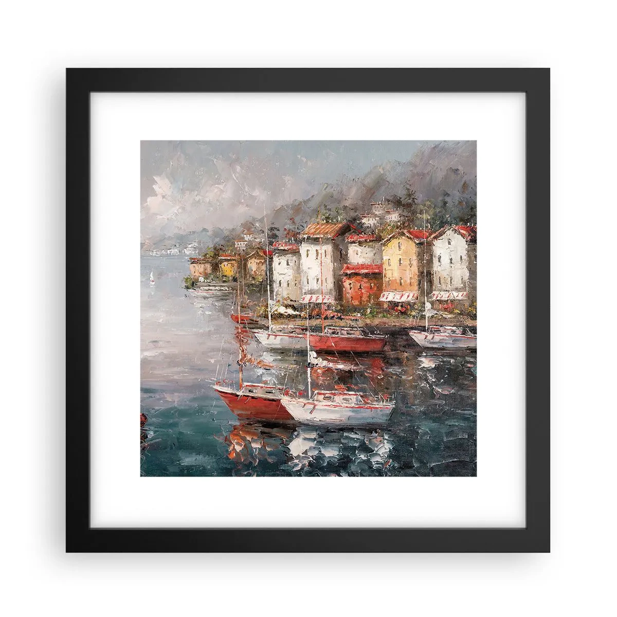 Plagát v čiernom ráme - Romantický prístav - 30x30 cm