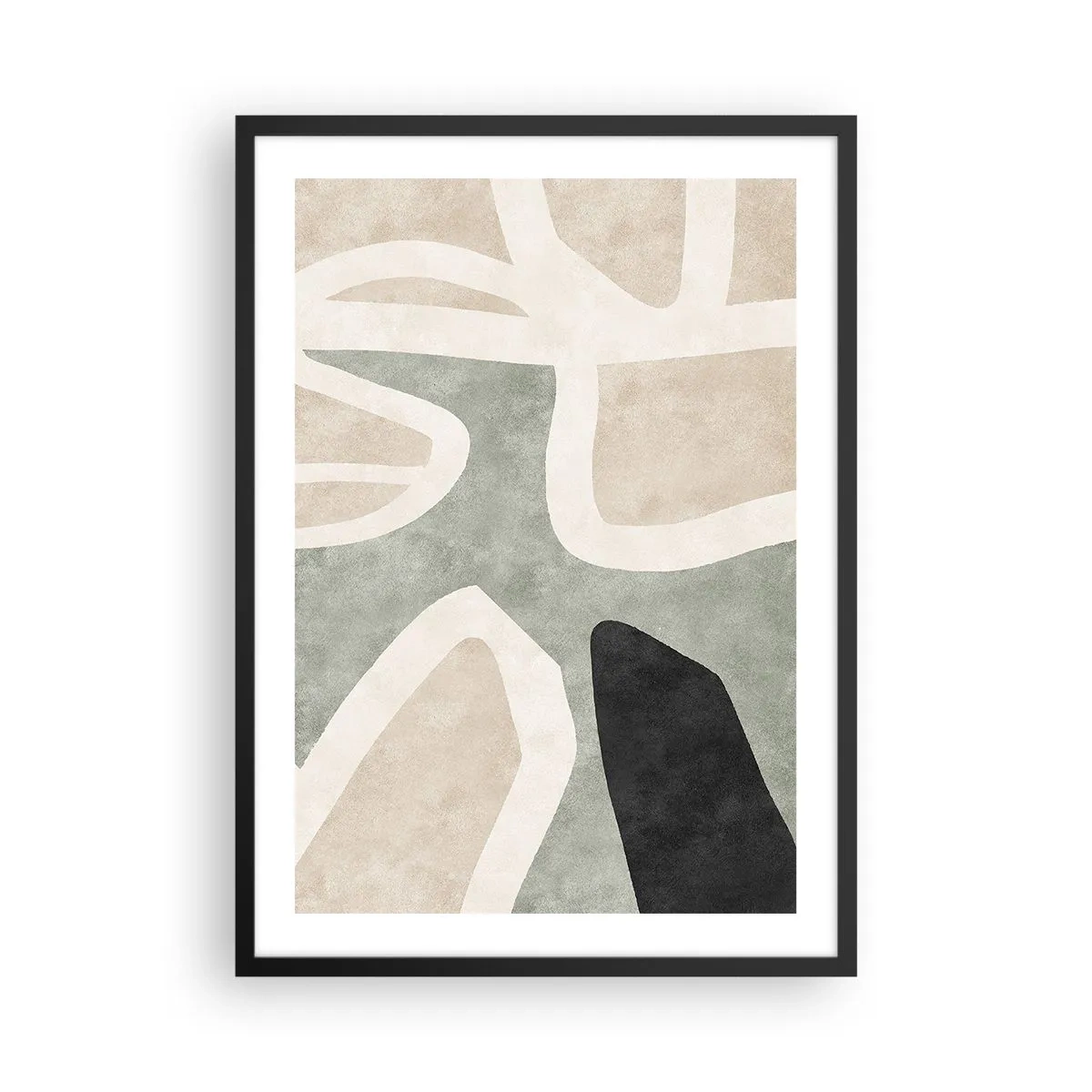 Plagát v čiernom ráme - Abstraktná farebná harmónia - 50x70cm - Kompozícia s čiernym motívom - Moderná nástenná dekorácia do obývacej izby a spálne ARTTOR