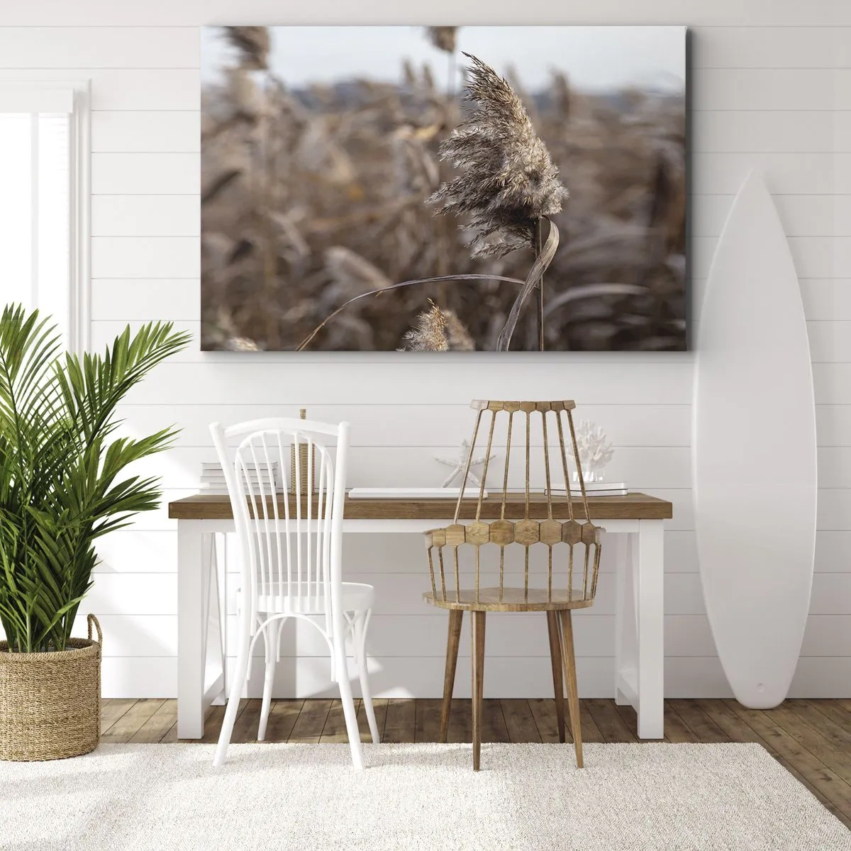 Obraz na plátne - Jemné trávy v odtieňoch béžovej na pozadí prírody - 70x50cm - Čas odletieť s vetrom - Moderná nástenná dekorácia do obývacej izby a spálne ARTTOR