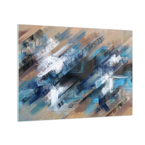 Obraz na skle - Abstraktné diagonálne pruhy v odtieňoch modrej, bielej a béžovej - 70x50cm - Modrá šikmosť - Moderná nástenná dekorácia do obývacej izby a spálne ARTTOR