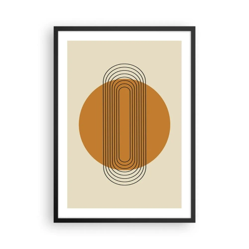Plagát v čiernom ráme - Geometrický vzor s oranžovými kruhmi a čiarami - 50x70cm - Dokonalý plán - Moderná nástenná dekorácia do obývacej izby a spálne ARTTOR