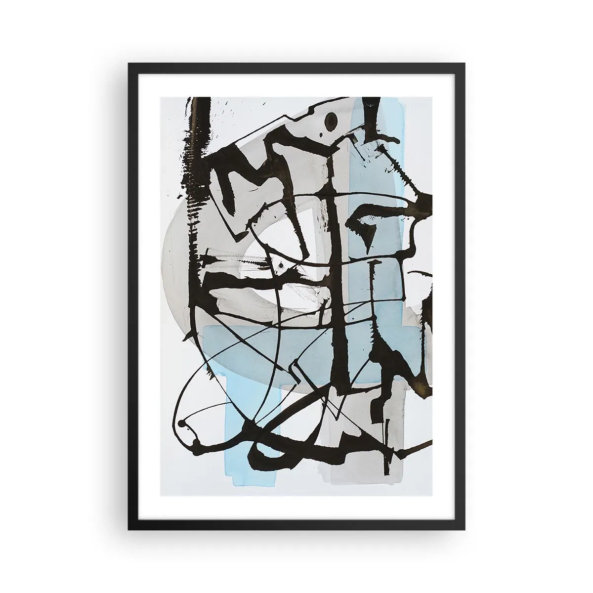 Plagát v čiernom ráme - Moderná abstrakcia v odtieňoch modrej a čiernej - 50x70cm - Aj napriek tomu modrý - Moderná nástenná dekorácia do obývacej izby a spálne ARTTOR