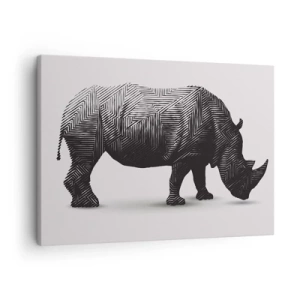 Obraz na plátne - Grafická silueta nosorožca v čiernobielom vzore - 70x50cm - Geometrická krása prírody - Moderná nástenná dekorácia do obývacej izby a spálne ARTTOR