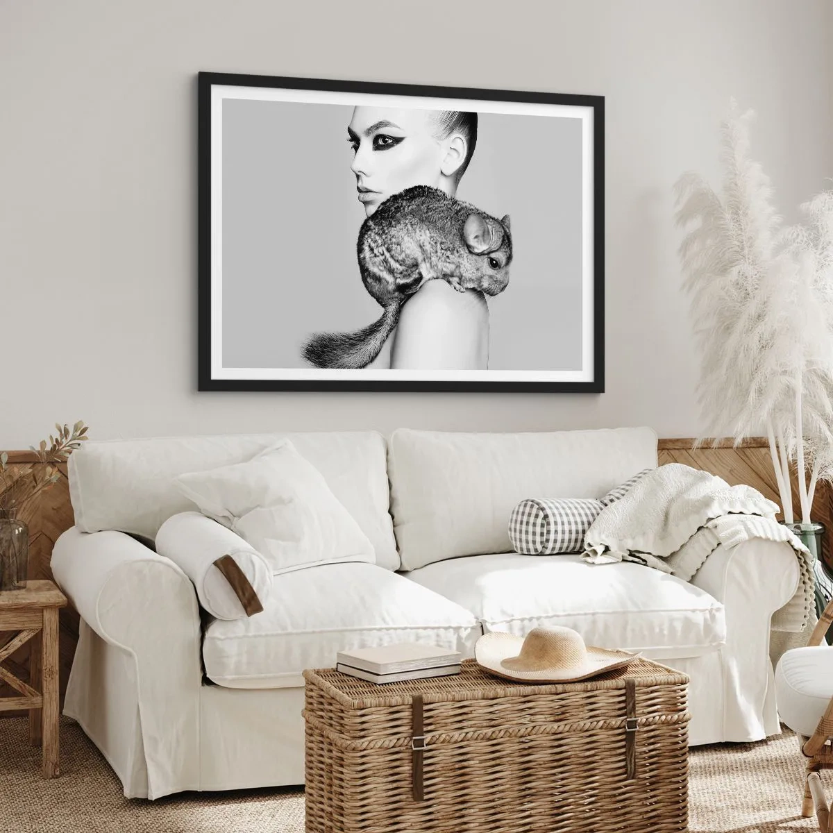 Plagát v čiernom ráme - Dáma s činčilou - 100x70 cm