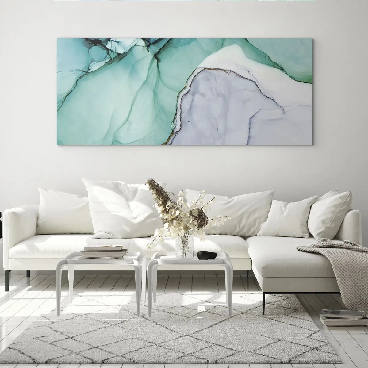 Obraz na skle - Štúdia v tyrkysovej - 120x50 cm