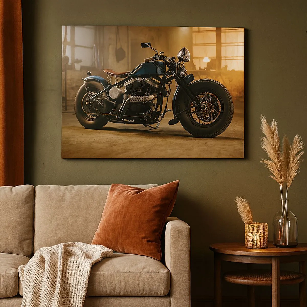 Obraz na plátne - Štýlový motocykel v industriálnom interiéri s teplým osvetlením - 70x50cm - Môžem všetko - Moderná nástenná dekorácia do obývacej izby a spálne ARTTOR