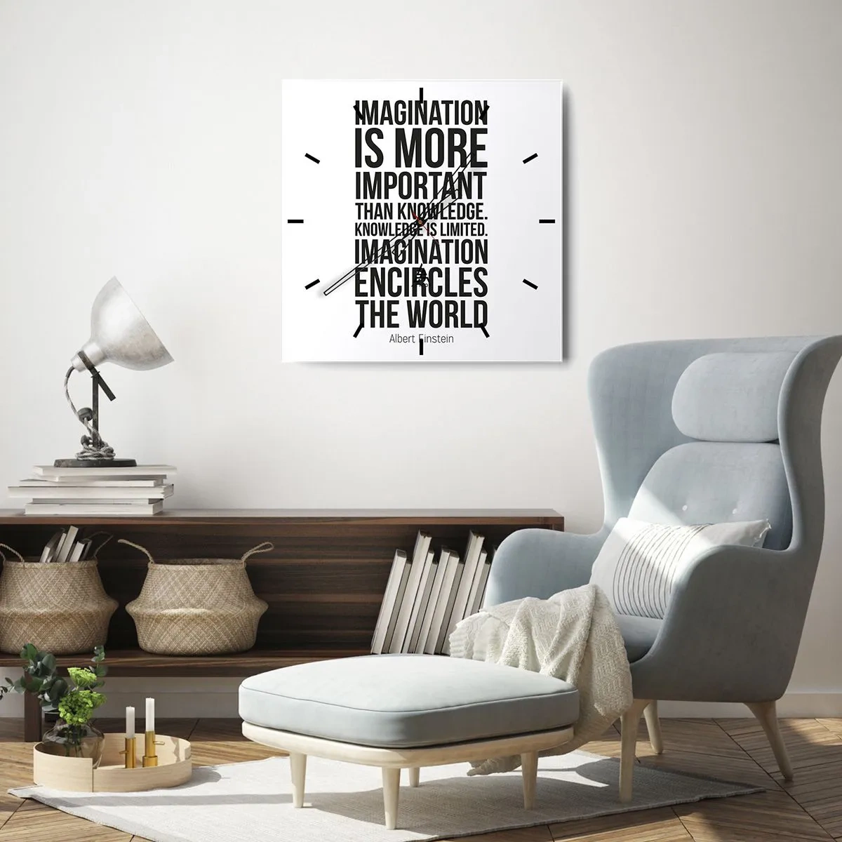 Nástenné hodiny - Einstein o sile predstavivosti - 30x30 cm