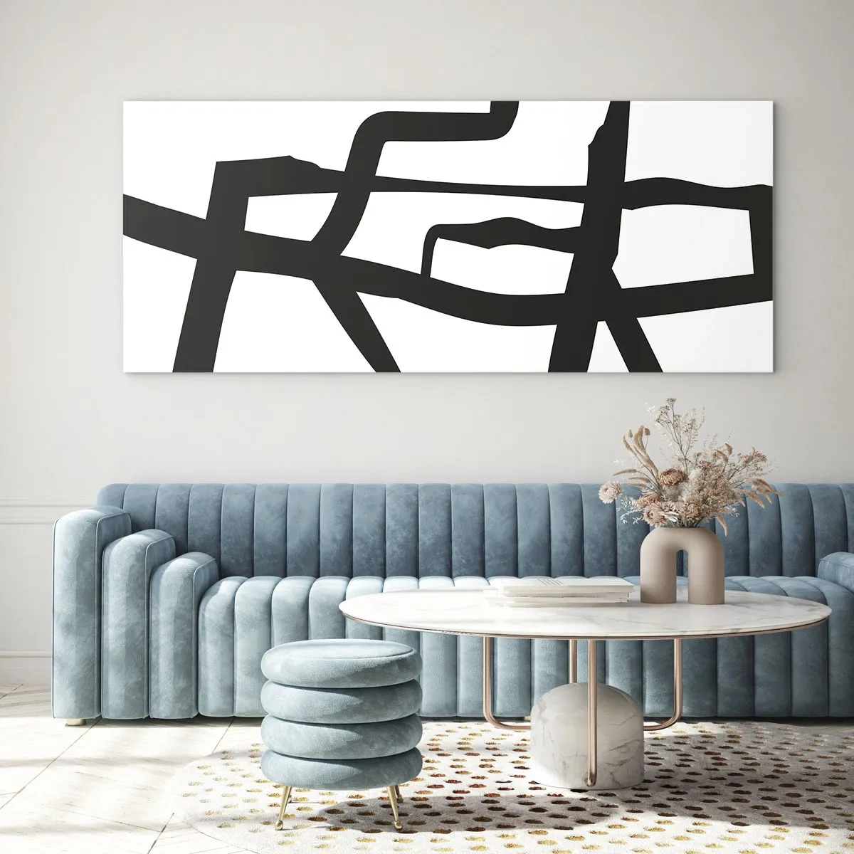 Obraz na skle - Čiernobiela konštrukcia - 100x40 cm