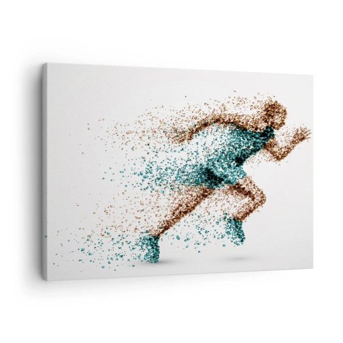 Obraz na plátne - Dynamická bežecká figúrka zložená z drobných častíc - 70x50cm - Život je beh - Moderná nástenná dekorácia do obývacej izby a spálne ARTTOR