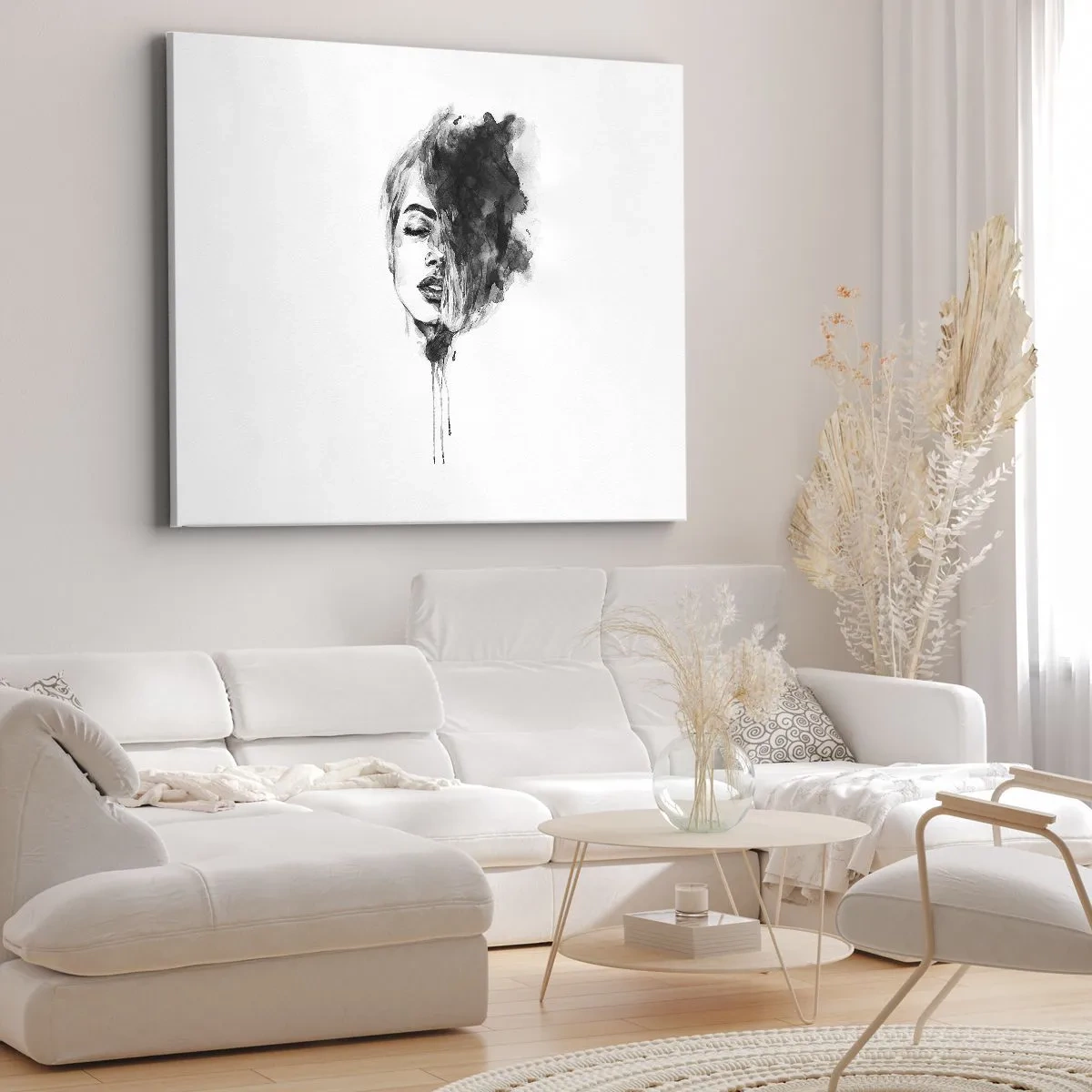 Obraz na plátne - Umelecký portrét ženy v akvarelovej technike s abstraktnými detailmi - 70x50cm - O čom sníva dievča - Moderná nástenná dekorácia do obývacej izby a spálne ARTTOR