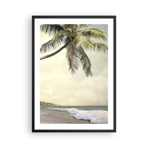 Plagát v čiernom ráme - Palma na pozadí mora - 50x70cm - Tropický sen - Moderná nástenná dekorácia do obývacej izby a spálne ARTTOR