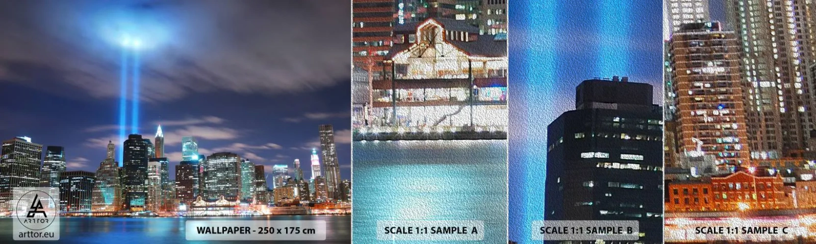 Vzorka fototapety Premium Sand - Svetlom dosiahnuť nebo - Mesto, New York, Architektúra - 100x30 cm