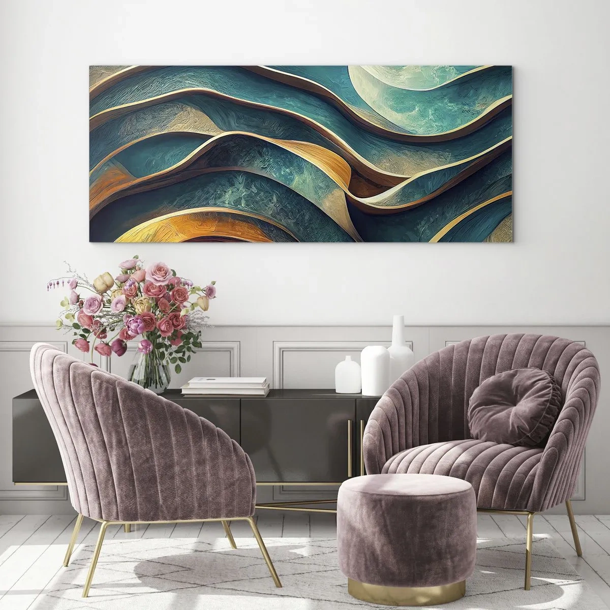 Obraz na skle - Meandre modrej - 120x50 cm