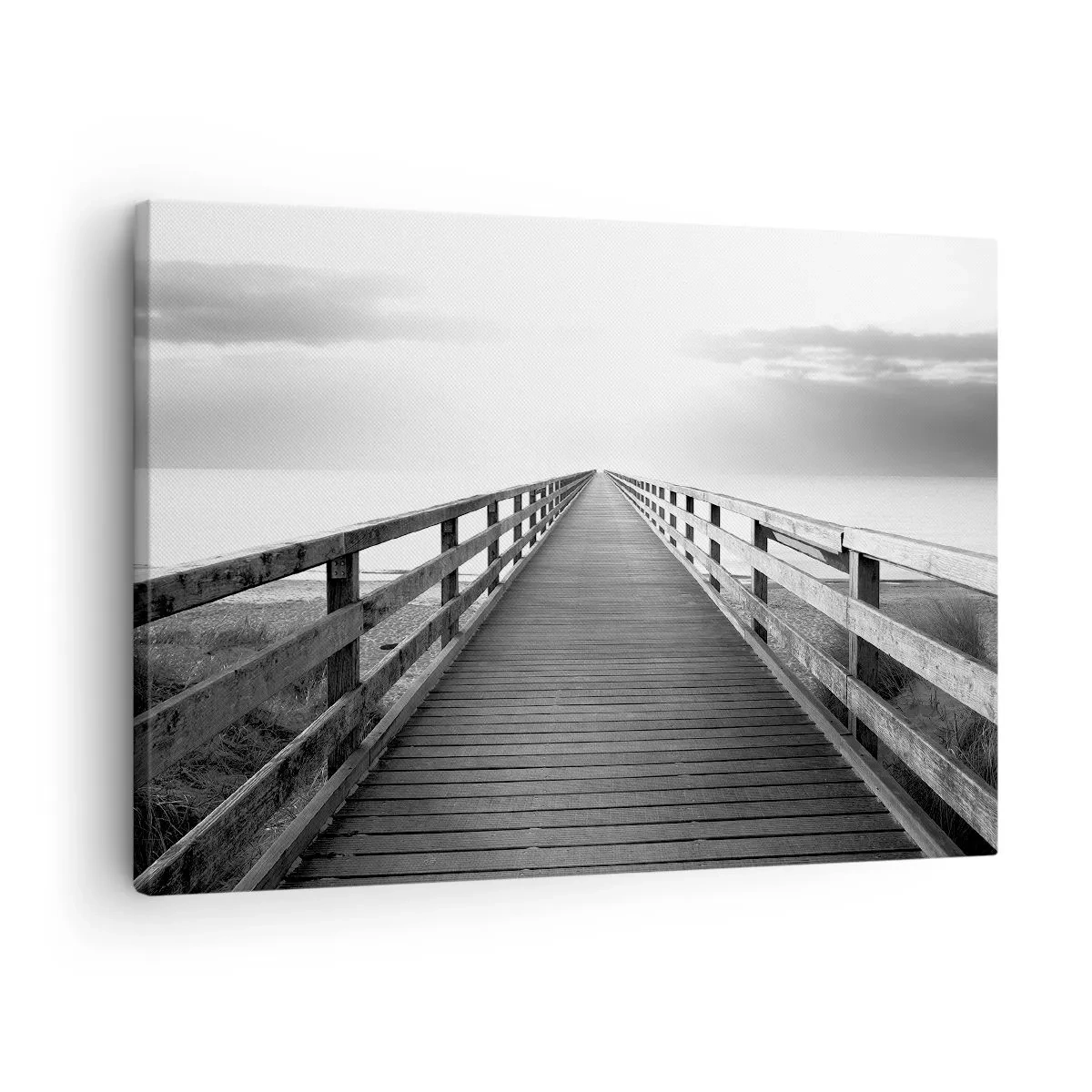 Obraz na plátne - Čiernobiely obraz dreveného móla vedúceho k horizontu. - 70x50cm - Do diaľky… - Moderná nástenná dekorácia do obývacej izby a spálne ARTTOR