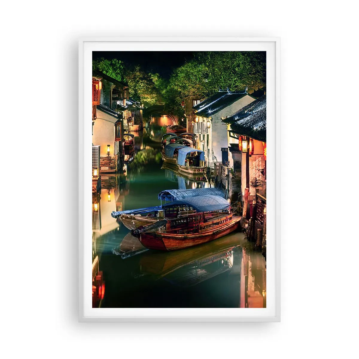 Plagát v bielom ráme - Večer na čínskej ulici - 70x100 cm