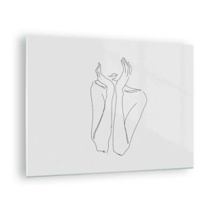 Obraz na skle - Minimalistická kresba ženských rúk a tváre - 70x50cm - O čom snívajú dievčatá - Moderná nástenná dekorácia do obývacej izby a spálne ARTTOR