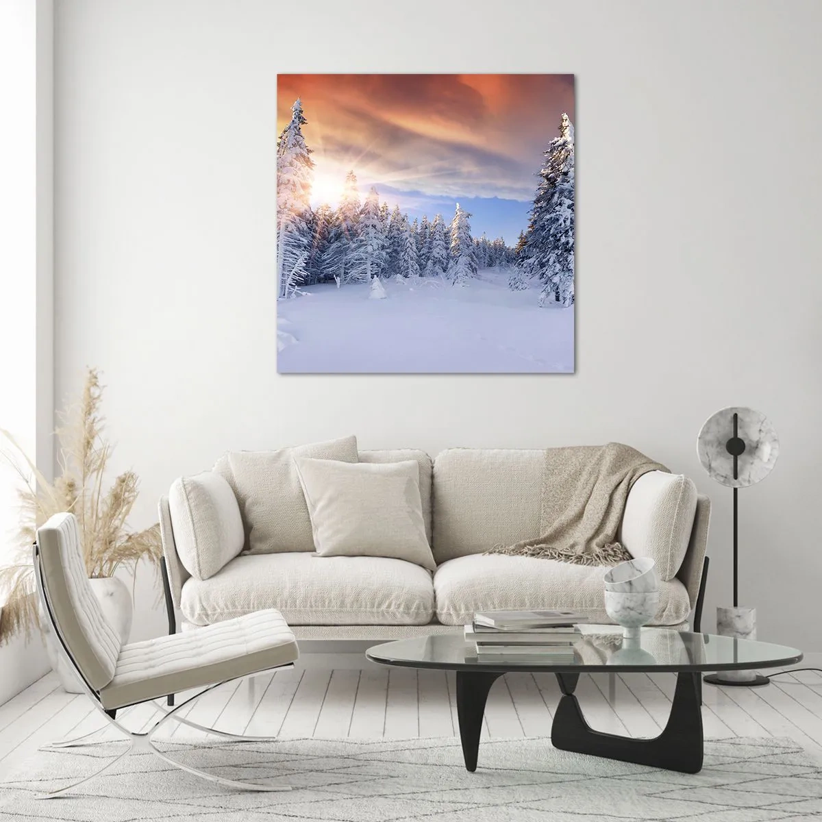 Obraz na skle - Snežné predstavenie prírody - 60x60 cm