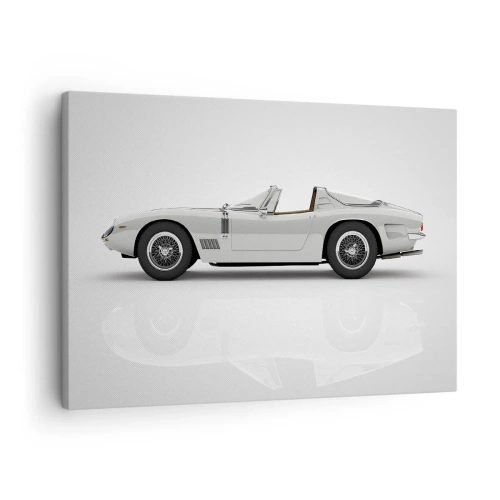 Obraz na plátne - Klasický biely kabriolet na svetlom pozadí - 70x50cm - Prísľub zábavy - Moderná nástenná dekorácia do obývacej izby a spálne ARTTOR