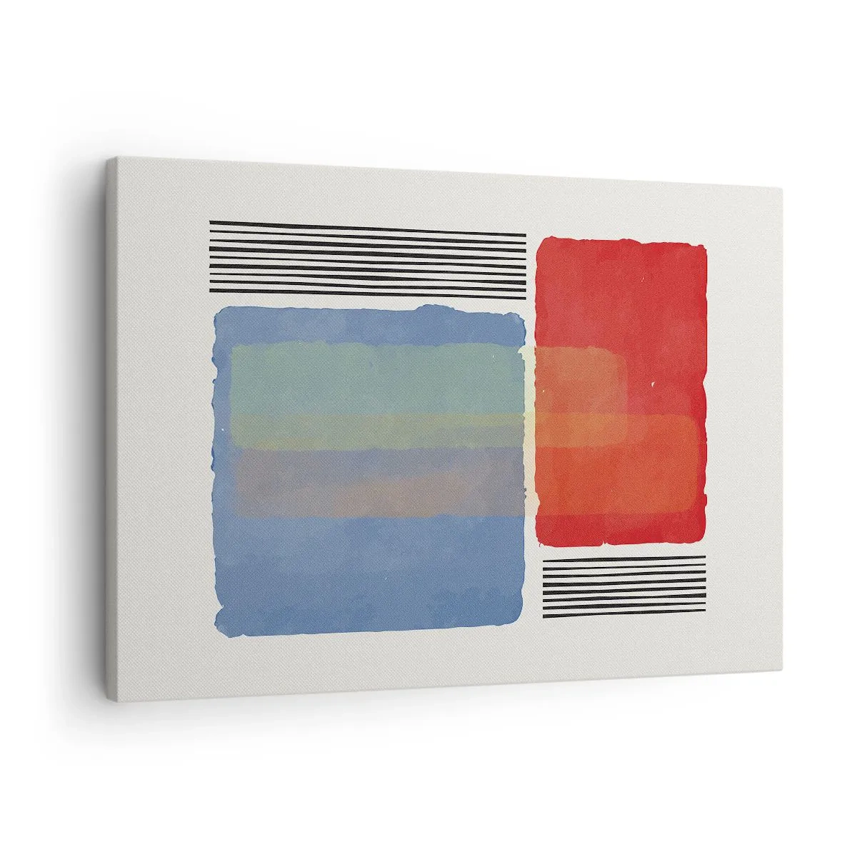 Obraz na plátne - Geometrická kompozícia s farebnými blokmi a čiarami - 70x50cm - Duch a písmeno geometrie - Moderná nástenná dekorácia do obývacej izby a spálne ARTTOR