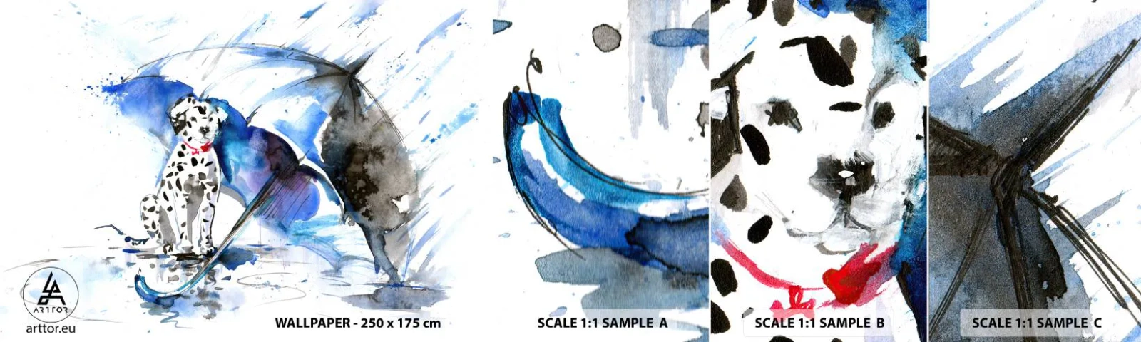 Vzorka Fototapeta Standard Eco - Na to je priateľ - Abstrakcia, pes, Dážď - 100x30 cm