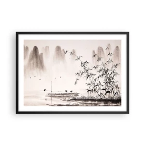 Plagát v čiernom ráme - Pokoj ryžových polí - 70x50 cm