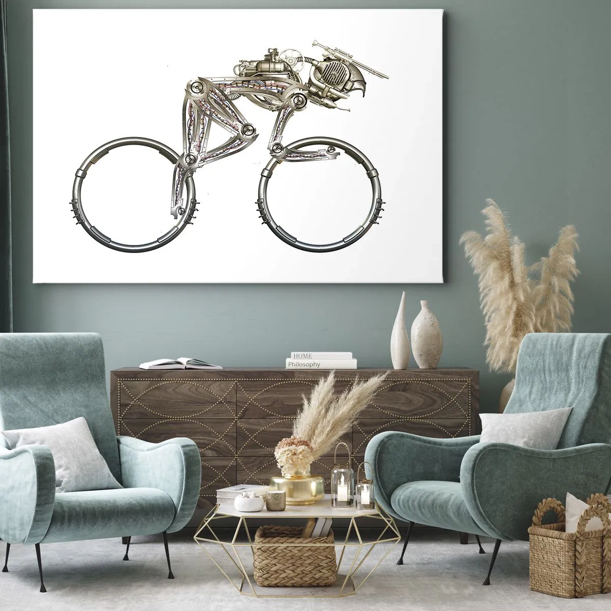 Obraz na plátne - Mechanický bicykel s futuristickým dizajnom - 70x50cm - Úžasný stroj - Moderná nástenná dekorácia do obývacej izby a spálne ARTTOR