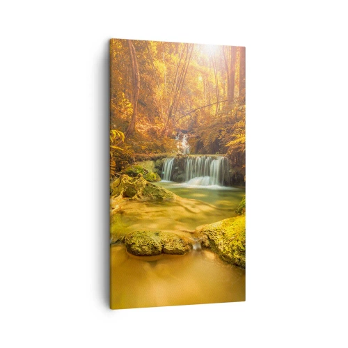 Obraz na plátne - Lesný vodopád v zlate - 45x80 cm