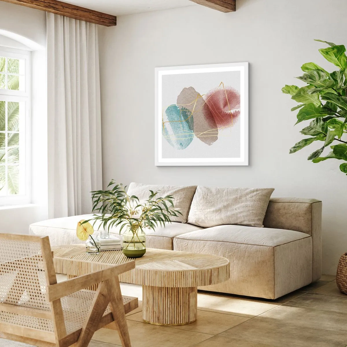 Plagát v bielom ráme - Korálky priestoru - 40x40 cm