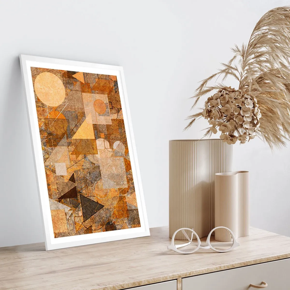 Plagát v bielom ráme - Kubistické bronzové štúdium - 70x100 cm