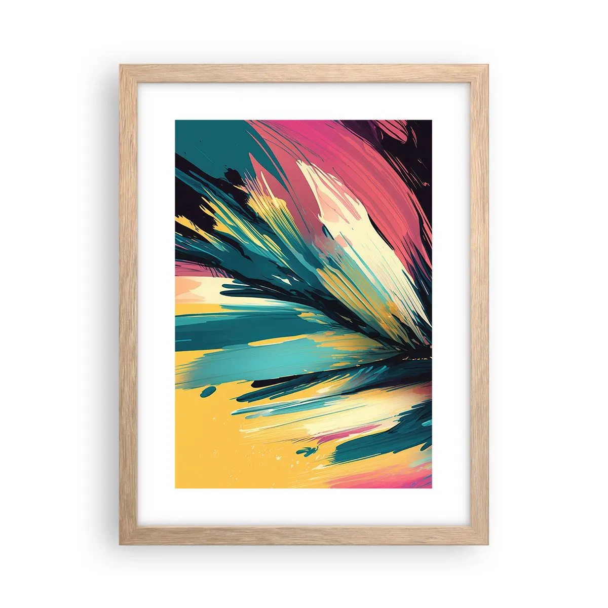Plagát v ráme zo svetlého duba - Kompozícia – explózia radosti - 30x40 cm