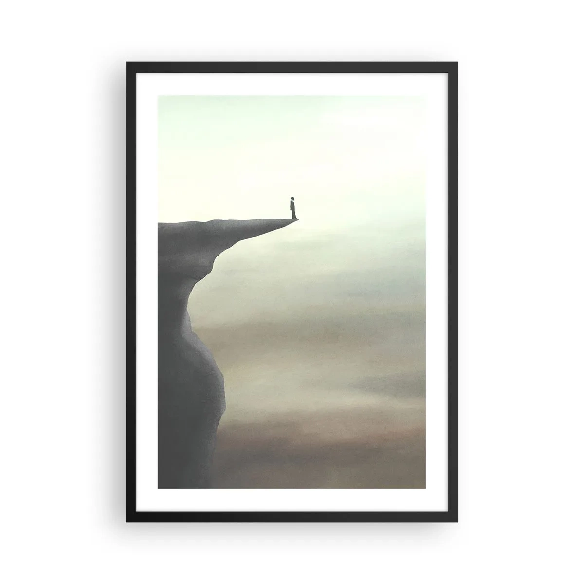 Plagát v čiernom ráme - Silueta ženy stojacej na okraji útesu - 50x70cm - Hore, samozrejme! - Moderná nástenná dekorácia do obývacej izby a spálne ARTTOR